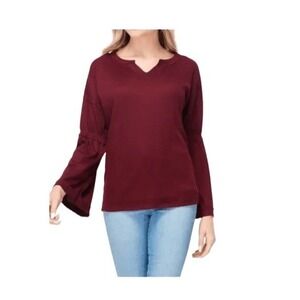 Baea Nordstrom Bell Sleeve Thermal Top‎ Maroon Lightweight Waffle Knit M